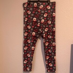 Festive Santa Print Plush Leggings